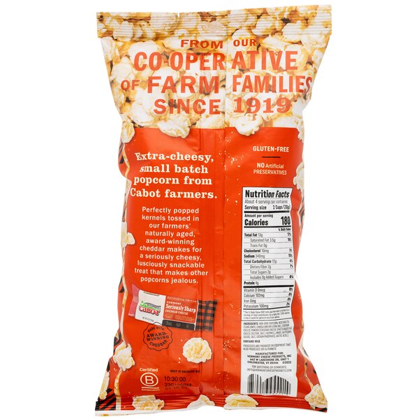 Cabot Seriously Sharp Cheddar Cheese Popcorn, 4.5 oz