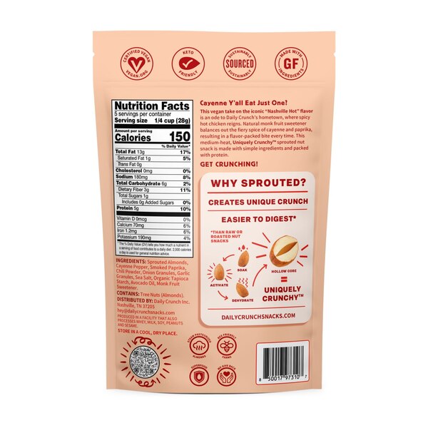 Daily Crunch Sprouted Almonds, Nashville Hot, 5 oz