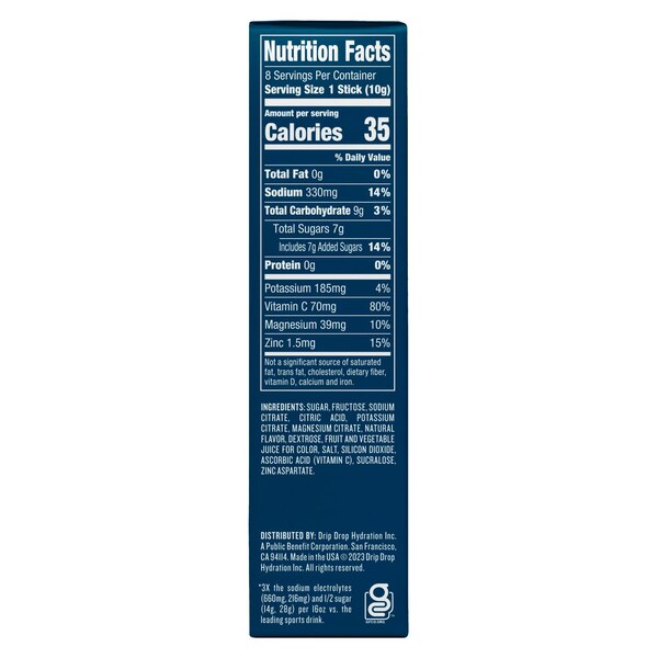 Drip Drop Dehydration Relief Fast Electrolyte Powder, Fruit Punch, 8 CT
