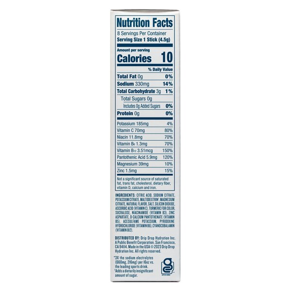 Drip Drop Dehydration Relief Fast Zero Sugar Electrolyte Powder, Passion Fruit, 8 CT