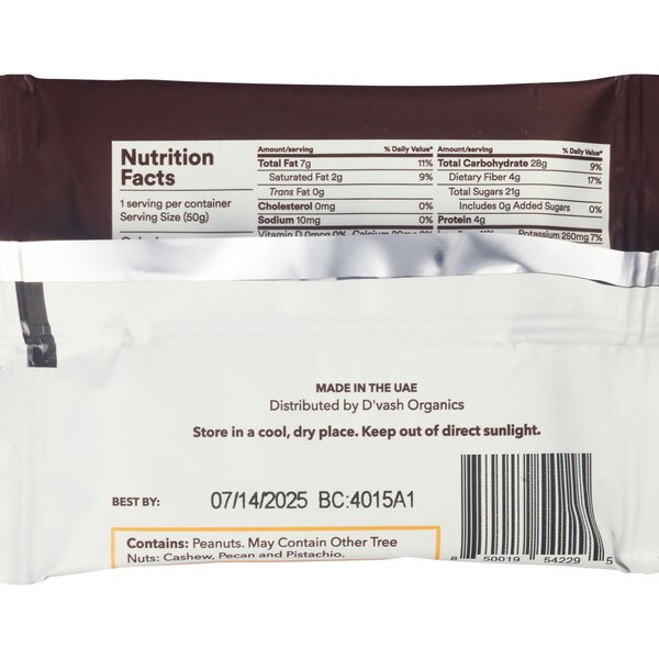D'Vash Cashew Almond Pistachio Date Energy Bar, 1.76 oz