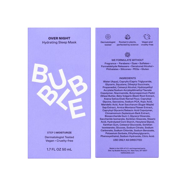 Bubble Skincare Over Night Hydrating Sleep Mask For All Skin Types, 1.7 OZ