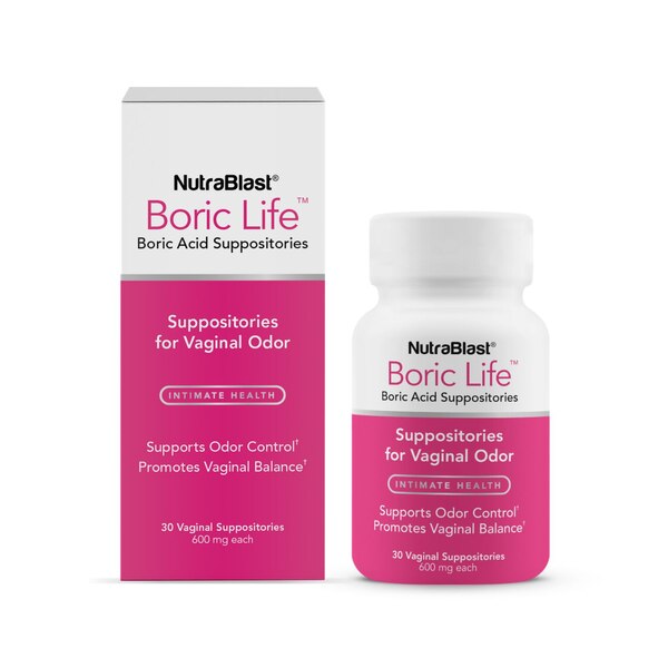 NutraBlast Boric Life Boric Acid Vaginal Suppositories for Vaginal Odor, 30 CT