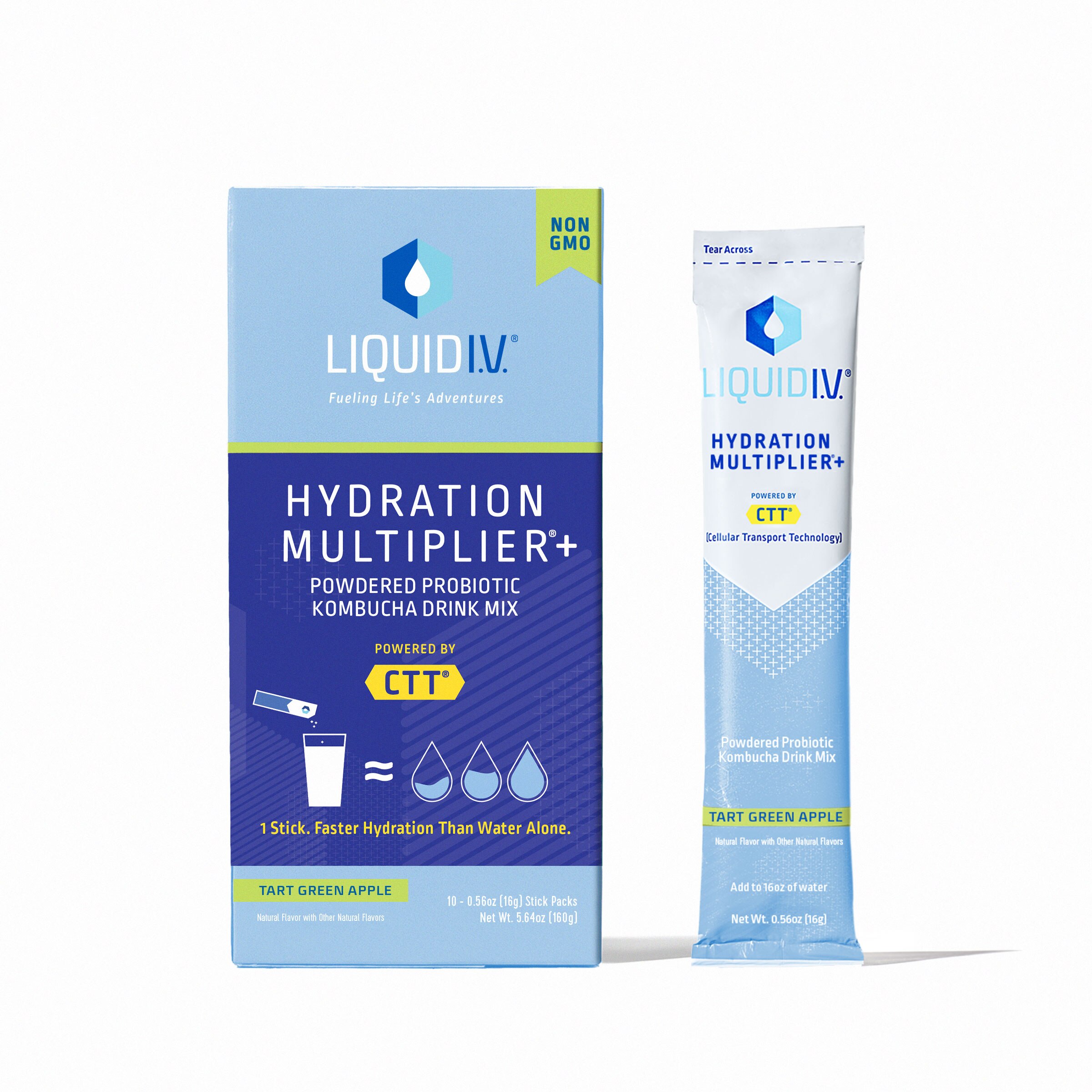Liquid I.V. Hydration Multiplier + Powdered Probiotic Kombucha Drink Mix, Tart Green Apple, 10 CT