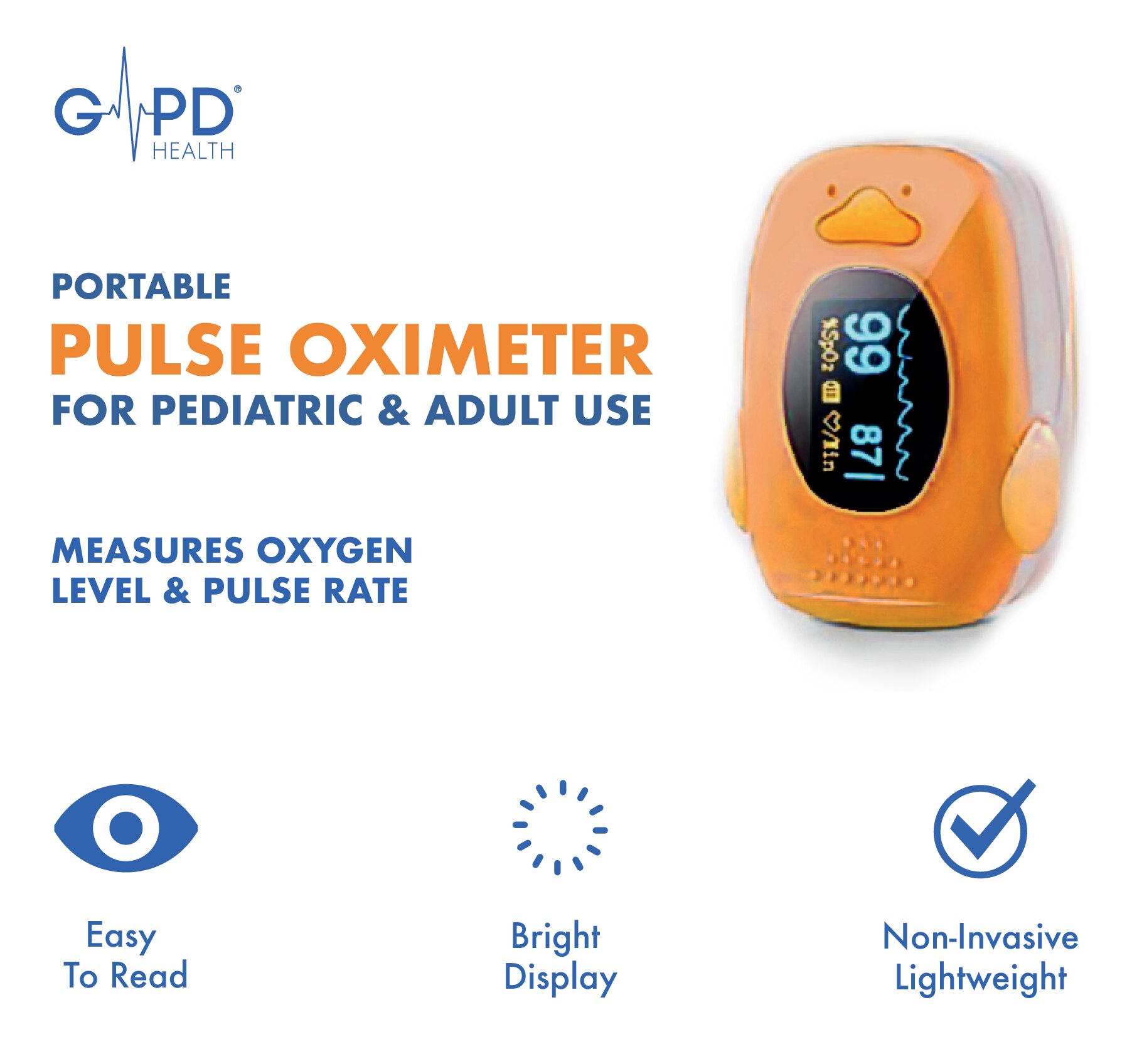 GPD Health, Pediatric and Adult Pulse Oximeter, 1 EA