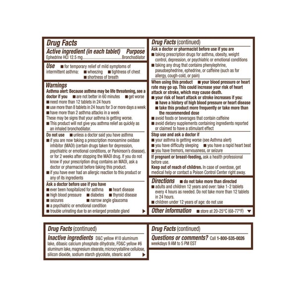 Primatene Tablets for the Temporary Relief of Mild Symptoms of Intermittent Asthma, 24 CT