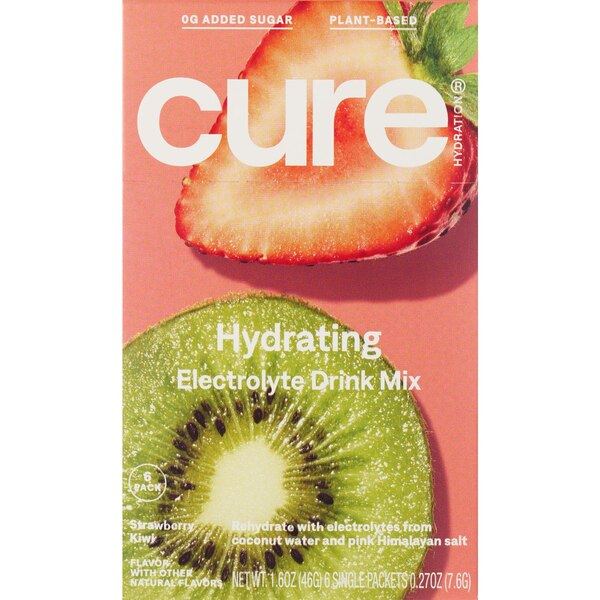 Cure Hydration Hydrating Electrolyte Drink Mix, Strawberry Kiwi, 6 ct, 1.76 oz