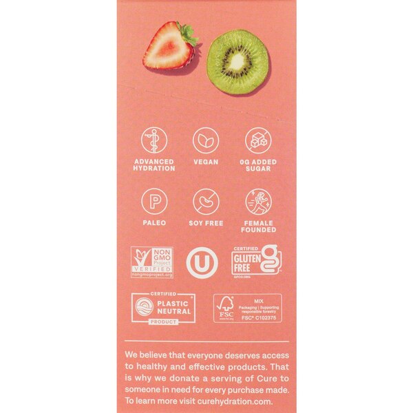 Cure Hydration Hydrating Electrolyte Drink Mix, Strawberry Kiwi, 6 ct, 1.76 oz