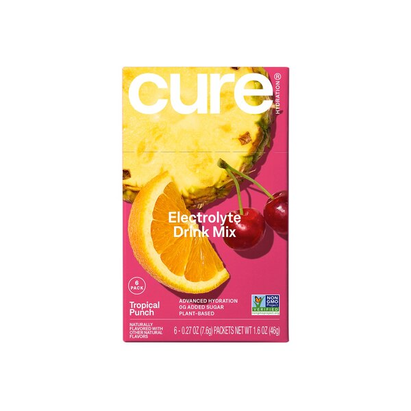 Cure, Hydrating Electrolyte Drink Mix, Tropical Punch Flavor, 6 ct, 1.6 oz