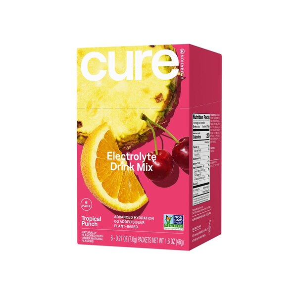 Cure, Hydrating Electrolyte Drink Mix, Tropical Punch Flavor, 6 ct, 1.6 oz