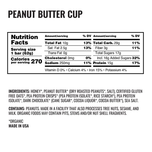 Kate's Real Food, Organic Protein Bar, Peanut Butter Cup, 2.2 oz