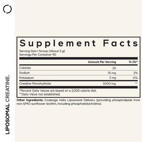 Codeage Liposomal Creatine Monohydrate Powder Supplement, Unflavored, 3-Month Supply, 90 Servings