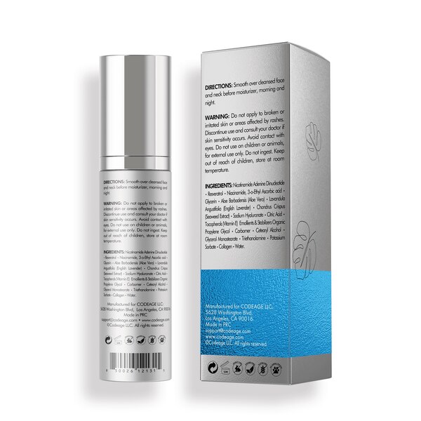 Codeage NAD+ Face Serum, Resveratrol, Niacinamide, Collagen, Vitamins C & E, Aloe Vera, 3.4 fl OZ