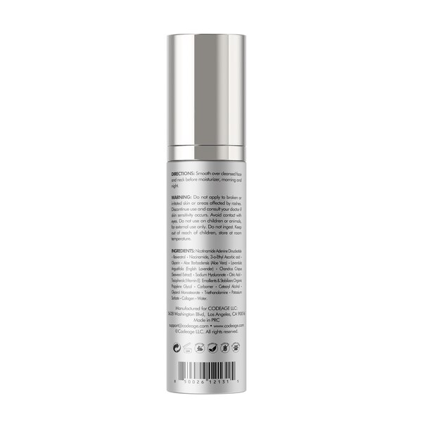 Codeage NAD+ Face Serum, Resveratrol, Niacinamide, Collagen, Vitamins C & E, Aloe Vera, 3.4 fl OZ