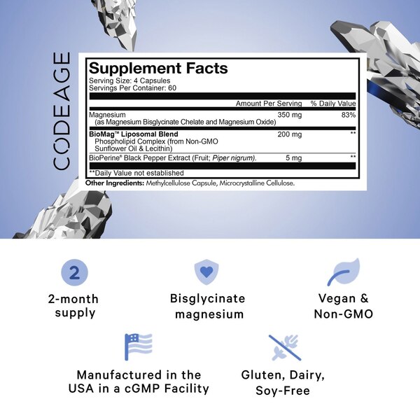 Codeage Liposomal Magnesium Bisglycinate Chelate Mineral Supplement, BioMag Phospholipids