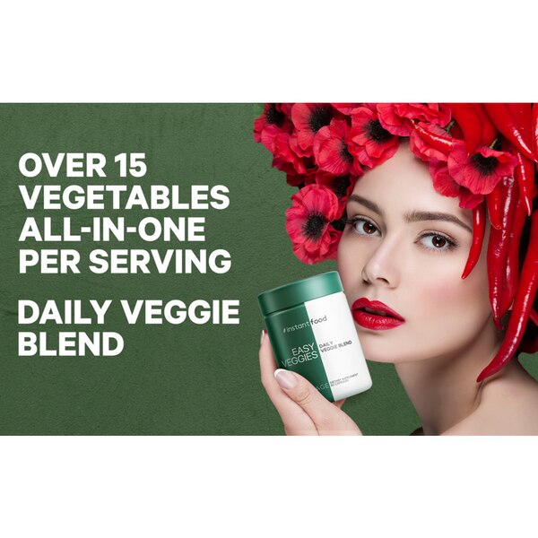Instantfood Easy Veggies, Vegan Greens Vitamins Supplement Capsules, Whole Food Vegetables, 90CT