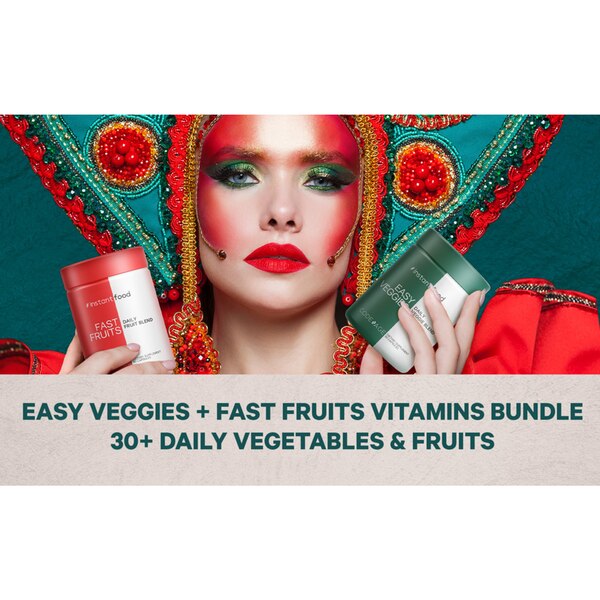 Instantfood Easy Veggies + Fast Fruits Bundle, Whole Food Greens Vegetable & Fruits Vitamins, 180CT
