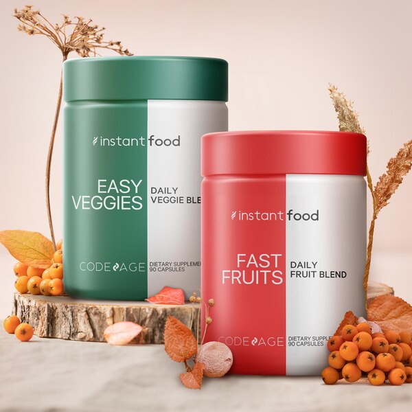 Instantfood Easy Veggies + Fast Fruits Bundle, Whole Food Greens Vegetable & Fruits Vitamins, 180CT