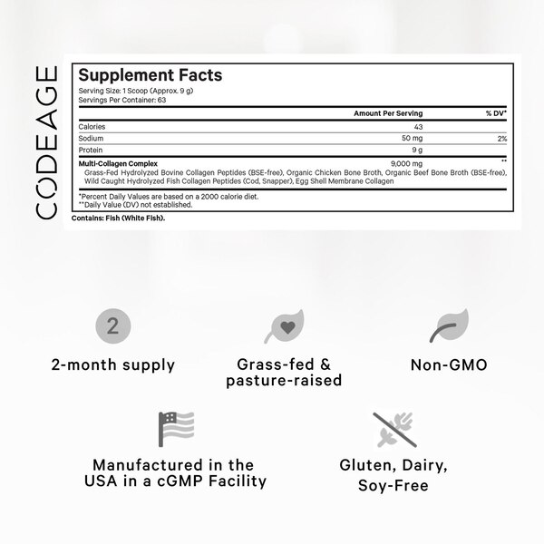 Codeage Multi Collagen Peptides Protein Powder Unflavored, 20 OZ