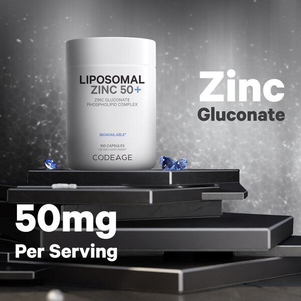 Codeage Liposomal Zinc, 3-Month + Supply, Zinc Gluconate Essential Mineral Vegan Supplement, Non-GMO, 100 CT