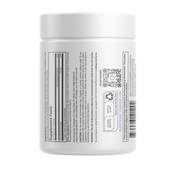Codeage Liposomal Zinc, 3-Month + Supply, Zinc Gluconate Essential Mineral Vegan Supplement, Non-GMO, 100 CT