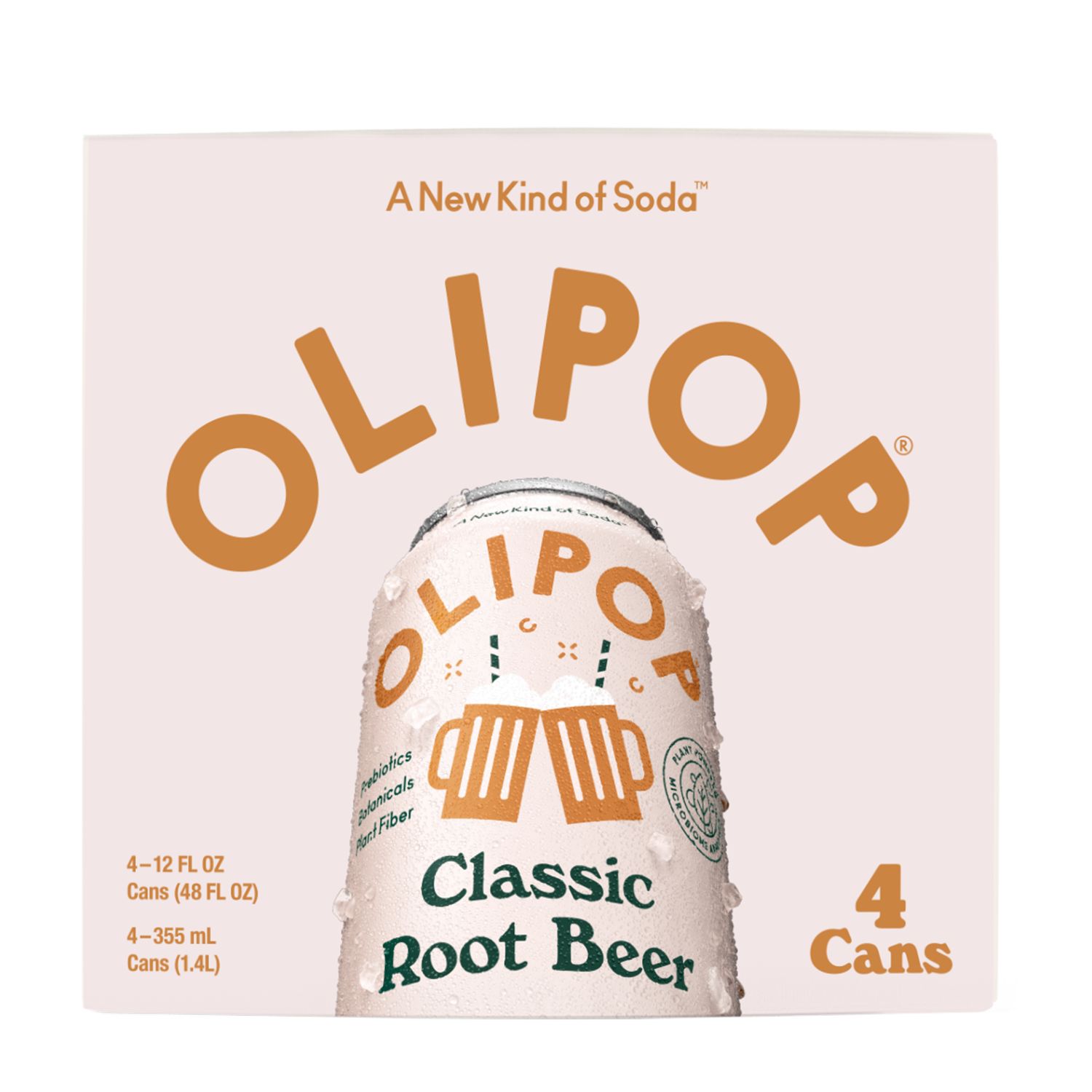 Olipop Prebiotic Soda, Classic Root Beer, 4 PK