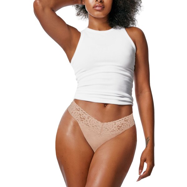 Panic Panties Stretch Lace Thong, S/M, Latte, 1 CT