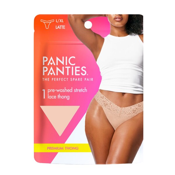 Panic Panties Stretch Lace Thong, Latte, L/XL, 1 CT