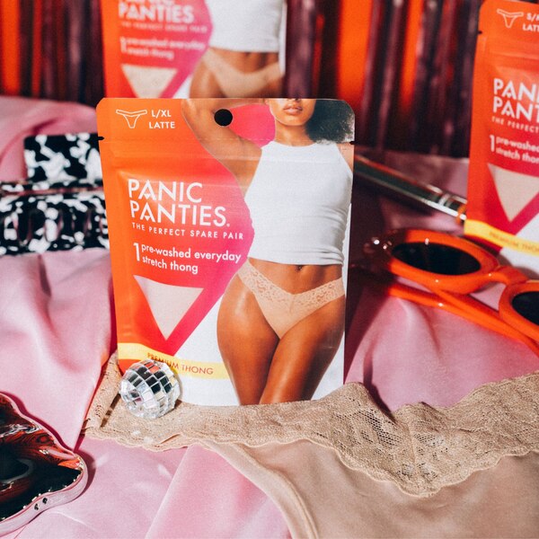 Panic Panties Stretch Lace Thong, Latte, L/XL, 1 CT