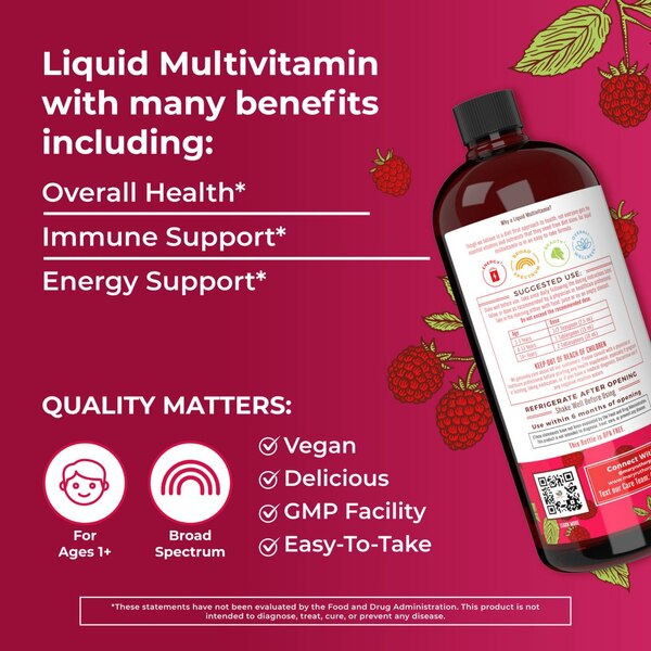 MaryRuth's Liquid Morning Multivitamin, Raspberry, 30 OZ