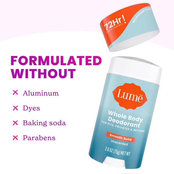 Lume Whole Body Deodorant Stick, Unscented, 2.6 OZ