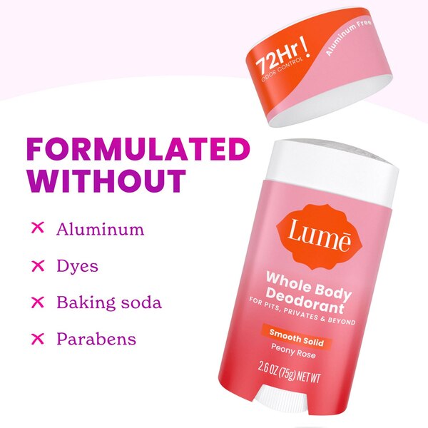 Lume Whole Body Deodorant Stick, Peony Rose, 2.6 OZ