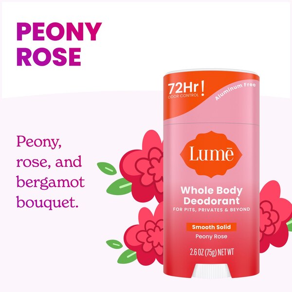 Lume Whole Body Deodorant Stick, Peony Rose, 2.6 OZ