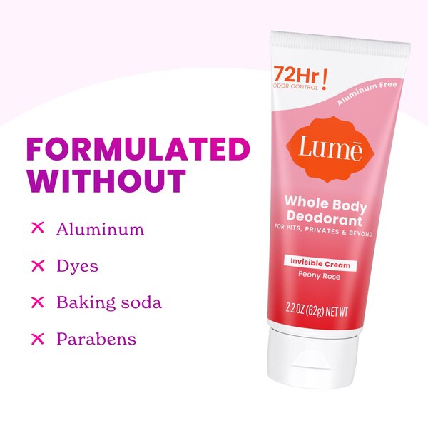 Lume Whole Body Deodorant Cream, Peony Rose, 2.2 OZ 