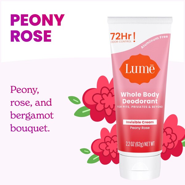 Lume Whole Body Deodorant Cream, Peony Rose, 2.2 OZ 