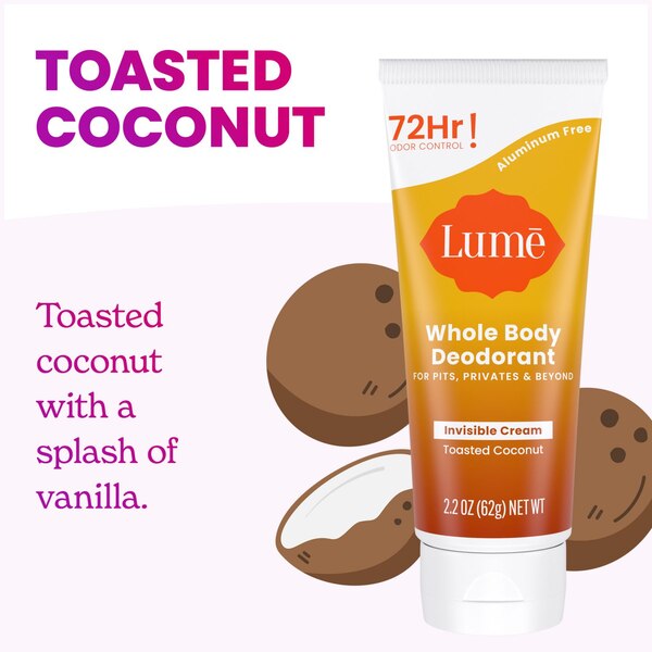 Lume Whole Body Deodorant Cream, Toasted Coconut, 2.2 OZ 