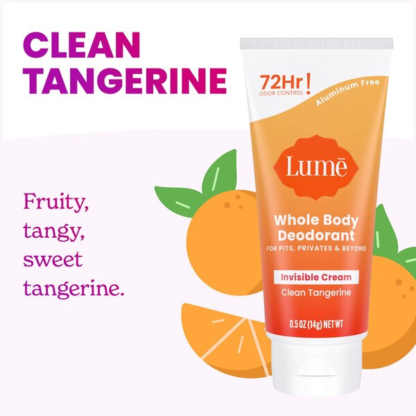 Lume Whole Body Deodorant Invisible Cream, Clean Tangerine, 0.5 OZ