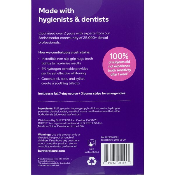 Burst Non-Slip Whitening Strips, Fresh Mint