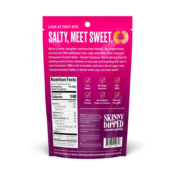 SkinnyDipped, Salty and Sweet Cinnamon Crunch Cashews, 4 oz