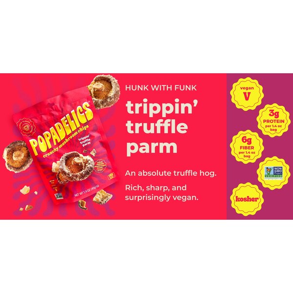 Popadelics, Crunchy Mushroom Chips, Trippin' Truffle Parm, 1.4 oz