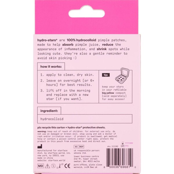Starface Hydro-Stars Hydrocolloid Pimple Patches, Pink, 32 Ct