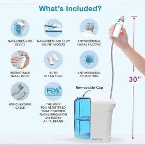 NasalFresh MD Dual Powered Nasal Irrigation System +30 CT Saline Packets