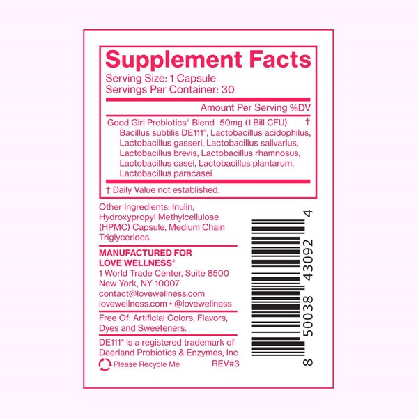 Love Wellness, Good Girl Vaginal Probiotic, 30 CT