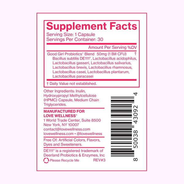 Love Wellness, Good Girl Vaginal Probiotic, 30 CT