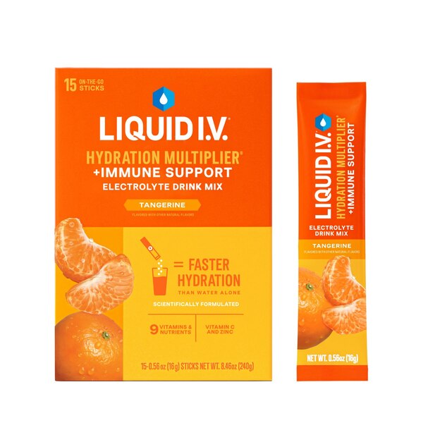 Liquid I.V. Hydration Multiplier + Immune Support, Electrolyte Powder Packet Drink Mix, Tangerine, 15 CT