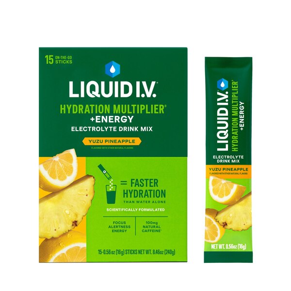 Liquid I.V. Energy Multiplier Yuzu Pineapple Stick Packs, 15 CT