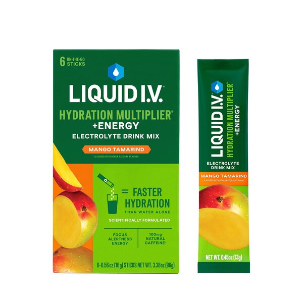 Liquid I.V. Hydration + Energy Multiplier, Electrolyte Drink Mix, Mango Tamarind, 6 CT