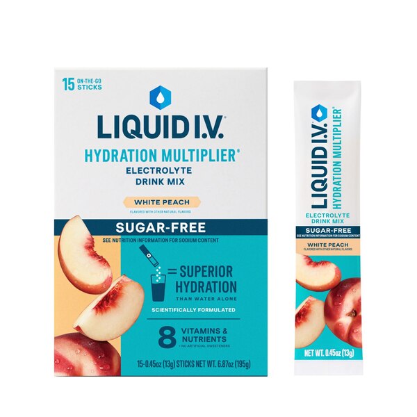 Liquid I.V. White Peach Sugar Free Hydration Multiplier Powder Packet, 15 CT