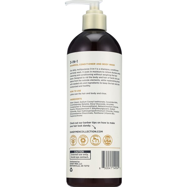 Dandymen 3-in-1 Shampoo Conditioner and Body Wash, 16 OZ