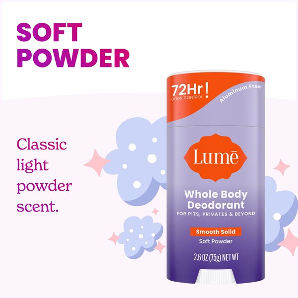 Lume Whole Body Deodorant Stick, Soft Powder, 2.6 OZ